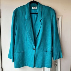Vintage Gianni Sport Bright Teal Textured Blazer Jacket USA Made Size 14